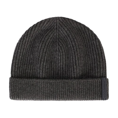 Dolce & Gabbana Knit Wool Hat With Leather Logo In Iron_grey