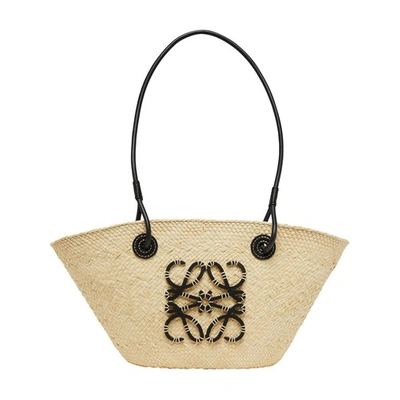 Loewe Women's Paula's Ibiza Anagram Leather-trimmed Iraca Basket Bag In Natural_black