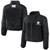 Wear By Erin Andrews Black Pittsburgh Steelers Cropped Puffer Full-zip Jacket In Black