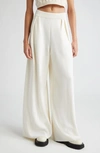 Max Mara Nocera Pleated Wide Leg Virgin Wool Sweater Pants In White