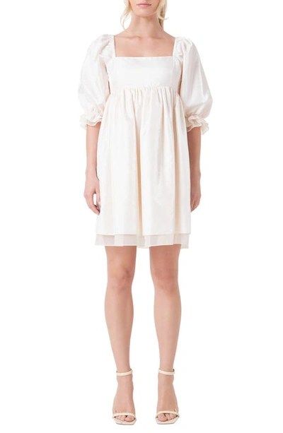 Endless Rose Women's Shiny Puff Sleeve Mini Dress In Cream