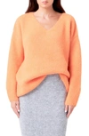 Endless Rose Women's Furry V Neck Sweater In Clementine