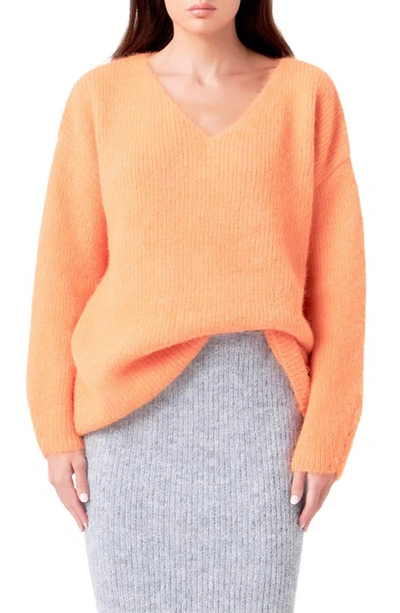 Endless Rose Women's Furry V Neck Sweater In Clementine