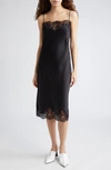 Stella Mccartney Guipere Lace-trim Satin Midi Dress In Black