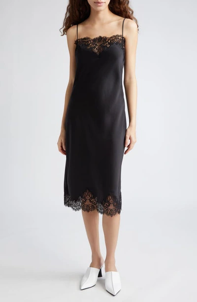 Stella Mccartney Lace-trimmed Satin Slip Dress In Black