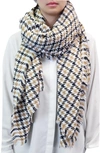 Nicoletta Rosi Houndstooth Check Yarn Dyed Fringe Scarf In Natural