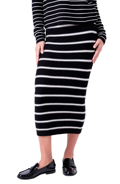 English Factory Women's Stripe Knit Midi Skirt In Black,white