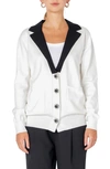 Endless Rose Jewel Button Blazer Cardigan In Ivory/black
