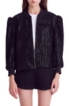 Endless Rose Velvet Sequin Bomber Jacket In Black In Black