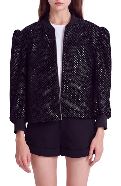 Endless Rose Women's Velvet Sequin Bomber Jacket In Black