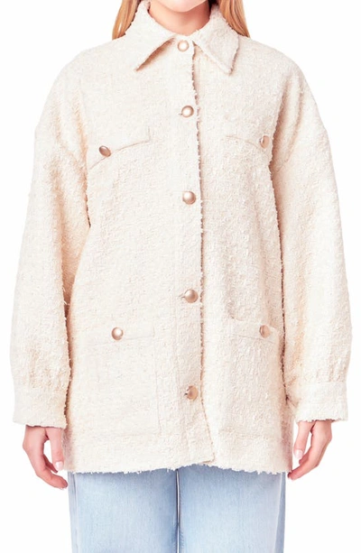 English Factory Tweed Button-up Shirt Jacket In Ivory