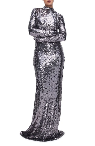 good american sequin maxi dress Good American Sequin-embellished Maxi Dress In Gunmetal