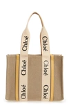 Chloé Medium Woody Linen Tote In Honey Gold 746