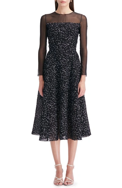 Oscar De La Renta Illusion Eyelash Fil Coupe Midi Dress In Black/ White