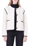 ENGLISH FACTORY PREMIUM CONTRAST TRIM FAUX SHEARLING JACKET