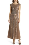 PISARRO NIGHTS EMBELLISHED CAP SLEEVE GOWN