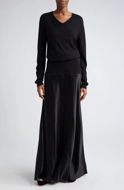 Brandon Maxwell Isa Wool-blend Maxi Shirt Dress In Black