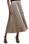 Mango Disco Metallic Pleated Midi Skirt In Silver