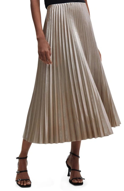Mango Disco Metallic Pleated Midi Skirt In Silver
