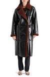 Steve Madden Kinzie Fleece Lapel Double Breasted Faux Leather Coat In Black