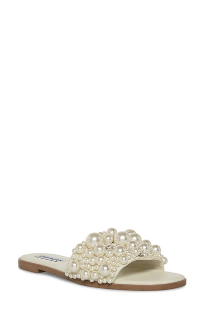 Steve Madden Knicky Imitation Pearl Embellished Slide Sandal In White