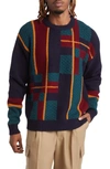 Drôle De Monsieur La Maille Tartan Wool Blend Sweater In Navy