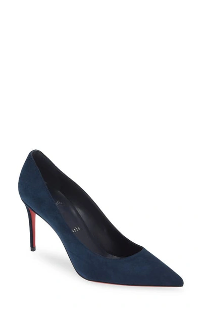 Christian Louboutin Kate Suede Red Sole Classic Pumps In Marine