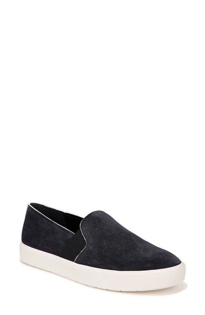 Vince Blair Suede Slip-on Trainers In Blue Ink Suede