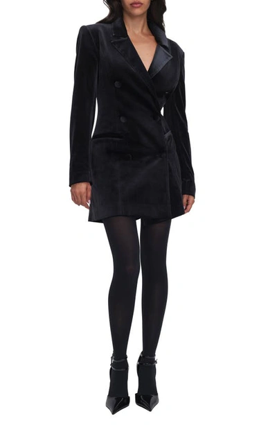 Good American Executive Long Sleeve Velvet Blazer Dress In Black001