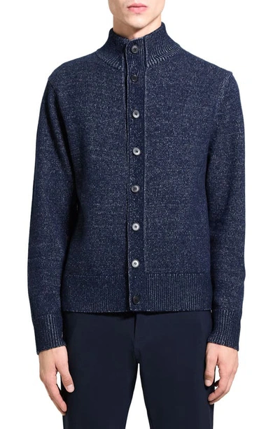 Theory Wilfred Button Front Sweater Jacket In Baltic/pebble Heather
