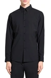 Theory Hugh Stretch Virgin Wool Button-down Shirt In Black