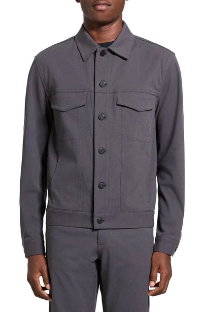 Theory River Stretch Neoteric Twill Trucker Jacket In Dark Grey