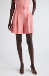Akris Punto Fiorellina Belted Techno Crepe Bermuda Shorts In Flamingo
