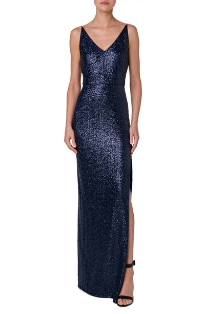 Akris Sequin-embellished Jersey Column Gown In Navy