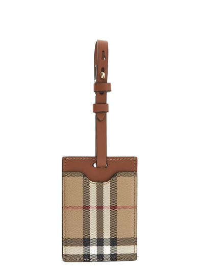 Burberry House-check Leather Luggage Tag In Beige