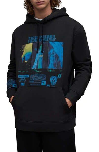 Allsaints Radiance Sci-fi Print Oversized Hoodie In Jet Black