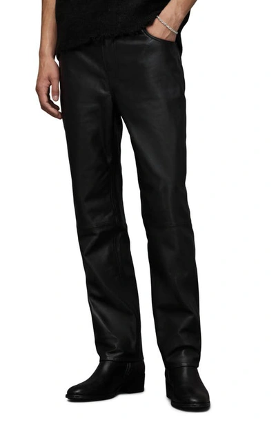 Allsaints Lynch Straight Fit Leather Trousers In Black