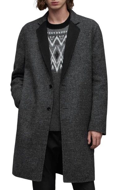 Allsaints Monroy Oversized Fit Overcoat In Black/ Grey