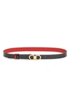 Ferragamo Gancio Contour Reversible Leather Belt In Nero/ Flame Red
