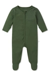 Mori Clever Zip Footie In Ribbed Pine