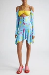Marshall Columbia X Disney 'the Little Mermaid' Ariel Print Bikini Cutout Long Sleeve Minidress In Blue