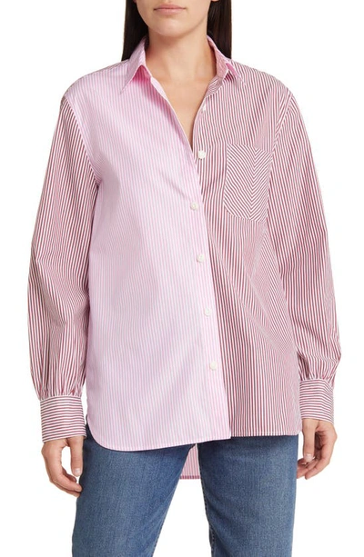 Rag & Bone Maxine Multi-stripe Button-front Shirt In Pink Multi