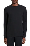 Theory Mattis Crew In Studio Long Sleeve Waffle Knit Tee In Black