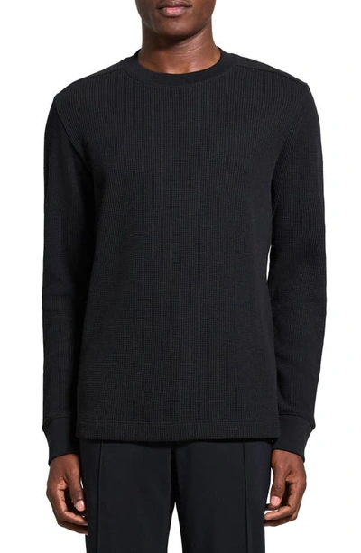 Theory Mattis Crew In Studio Long Sleeve Waffle Knit Tee In Black