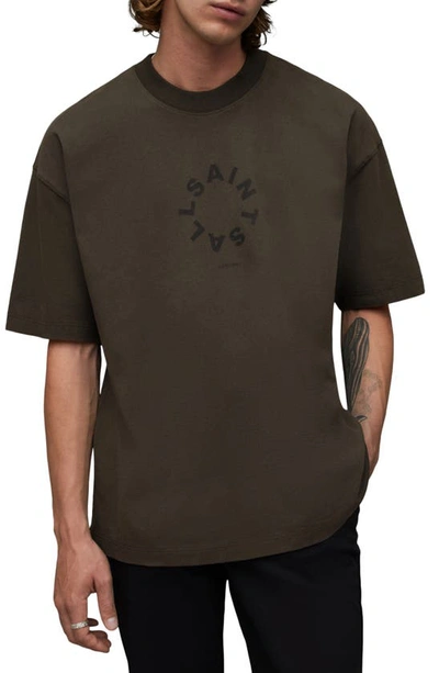 Allsaints Mens Liberty Green Tierra Brand-print Organic Cotton-jersey T-shirt