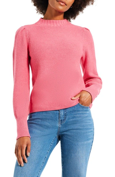 Nic + Zoe Puff Shoulder Waffle Stitch Sweater In Grenadine