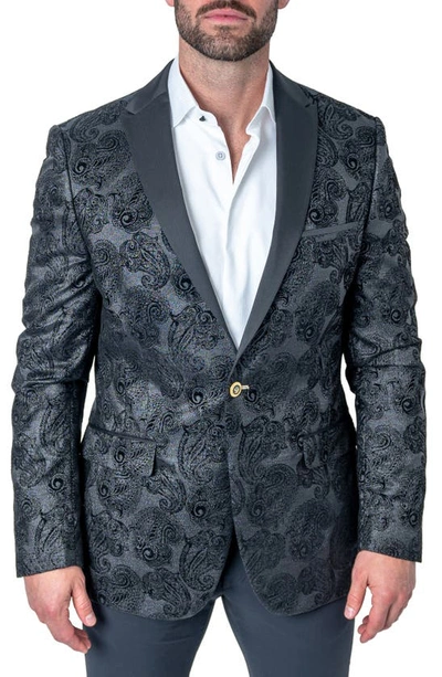 Maceoo Tesla Paisleyflock Black Dinner Jacket In Black Grey Shimmer