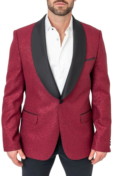 Maceoo Ceremonial Red Glitter Shawl Collar Dinner Jacket