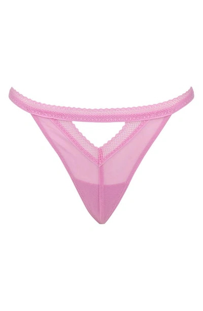 Love, Vera Cutout Lace Trim Mesh G-string In Mauve