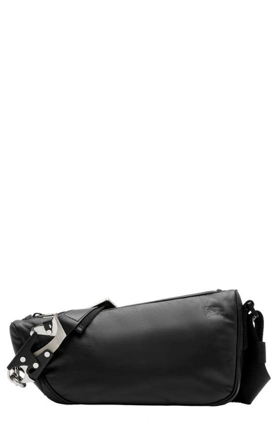 Burberry Shield Leather Crossbody In Black